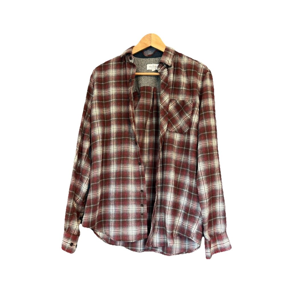 Rue Saint Patrick Shirt Mens Size M Red/White Flannel Plaid Long Sleeve Casual